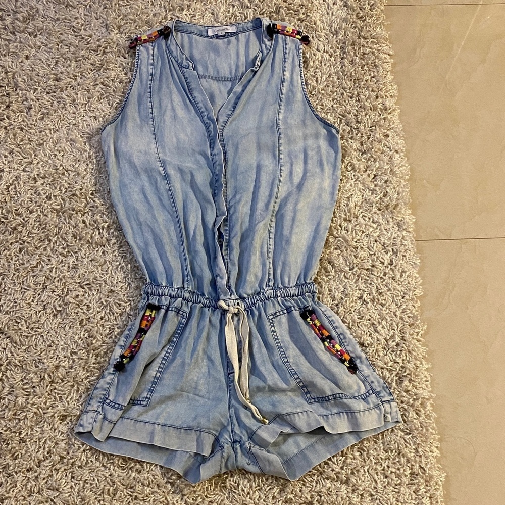 OndadeMar Denim jumpsuit with Colorful Trim size S - Picture 2 of 6